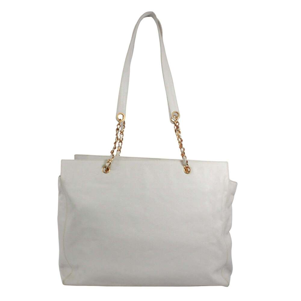 CHANEL White Caviar Leather Logo Tote Bag - Picture 3 of 16